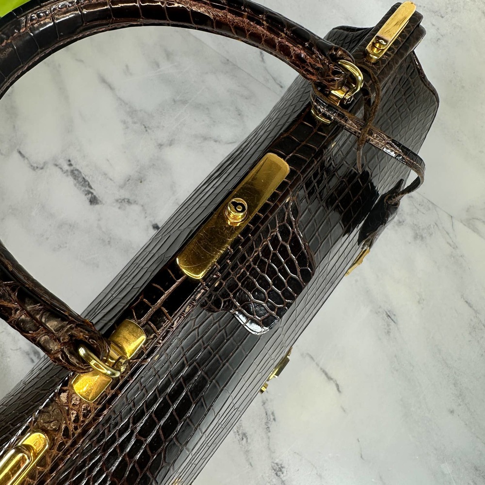 ❌❌ Hermes Crocodile Doctor's Bag Sac Mallette Marron Fonce Shiny Vintage tote - Picture 11 of 16